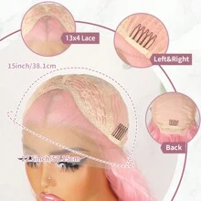 Peluca rizada suelta y larga de 26 pulgadas con encaje frontal 13x4, sin pegamento, con cabello bebé, línea del cabello natural, color rosa claro, de fibra sintética resistente al calor, para mujeres y niñas, para uso diario, fiesta, cosplay y Halloween, con una densidad del 180%