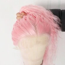 Peluca rizada suelta y larga de 26 pulgadas con encaje frontal 13x4, sin pegamento, con cabello bebé, línea del cabello natural, color rosa claro, de fibra sintética resistente al calor, para mujeres y niñas, para uso diario, fiesta, cosplay y Halloween, con una densidad del 180%
