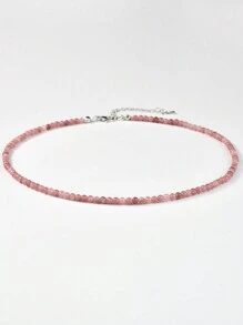 Collar de cuentas de piedras naturales elegante, collar hecho a mano con cuentas de cuarzo rosa y cuarzo de fresa, joyería de energía curativa y equilibrante de colores para mujeres