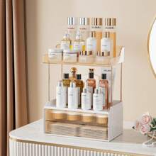 Delamu Bathroom Organizers And Storage, 2-Tier 2-Drawer Makeup Organizer Countertop, Easy To Install, Ideal For Bathroom Storage, Vanity, Large Skincare, Perfume, Present, And More, Amber - 綠色 - 查看 9