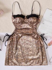 蛇皮印花抽绳性感吊带裙，展现迷人身材，适合夜店、商务、狂欢 - 彩色 - 查看 11