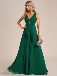 EVERPRETTY Ever Pretty Elegant A-Line Maxi Chiffon Wedding Bridesmaid Dress - Dark Green - View 4