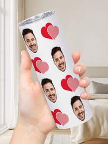 1 pieza Botella de agua personalizada de 600ml/20oz, taza personalizada con foto, taza de café de carro, taza recta portátil. Taza personalizada resistente al calor. Regalo para familia, amigos, parejas. San Valentín, Año Nuevo, Vacaciones, Regalos de Boda.