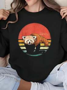 Women'S Casual Crew Neck Sweatshirt With Zoo Animals Print, All-Season Comfort, Fashion Top