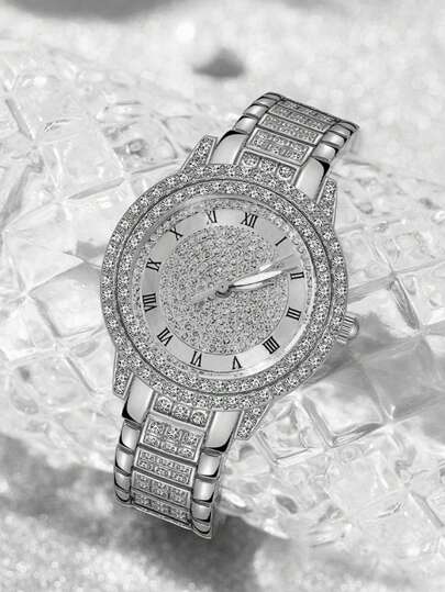 1pc Silvery Horloge able Luxurious Elegante Roman Digital Scale Dial Quartz Clothing Matching Giving Her Holiday