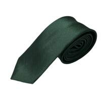 Premium Solid Plain Striped Slim Twill Tie - Dark Green - View 2