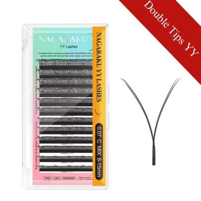  NAGARAKU YY blister extensiones de pestañas prearmadas YY 0.07 mixto, bandeja 8-15mm, pestañas profesionales para volumen natural, aplicación eficiente en salón y uso personal