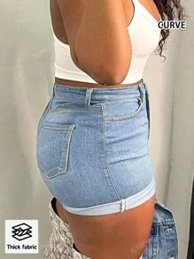Pantalones cortos vaqueros con dobladillo enrollado, de diaria versátil y simple, de caliente en el mercado europeo y estadounidense, de talla extra grande