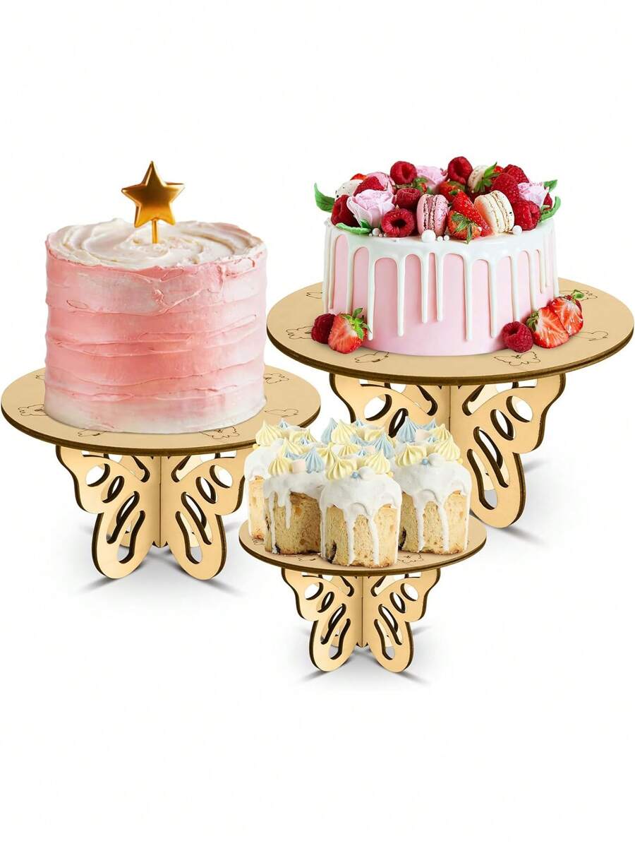 Bộ đế bánh gỗ hình bướm 12 inch 10 inch 8 inch Đế bánh cupcake hình bướm bằng gỗ Đế bánh mộc mạc Trung tâm bàn cho tiệc cưới Giáng sinh Tiệc mừng em bé Tiệc trà sinh nhật Tiệc tráng miệng - Màu Khaki - Xem 1