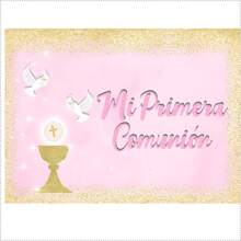 自定义名称自定义洗礼背景横幅金色圣杯天使十字架绿叶设计适用于洗礼派对、保佑上帝、我的第一个、家庭聚会背景装饰横幅、派对用品、肖像摄影背景道具乙烯基个性化 - 彩色 - 查看 8