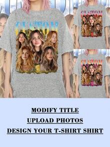 定制女士T恤 - 添加您自己的文字（周年纪念日/结婚誓言/订婚公告/我们成为情侣的日子），送给女友/妻子的礼物，情人节礼物 - 灰色 - 查看 3