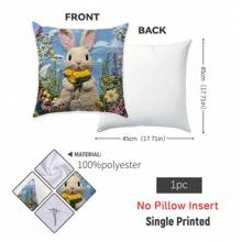 [2D Printed] 1pc 17.7"X17.7"(45x45cm) [Non-Embroidered] 2D Printed Floral & Rabbit Embroidery-Look Pattern Cushion Cover, [Single-Sided Printed] [Pillow Insert Not Included] Polyester Home Decor Backrest Pillow Cover, Sofa, Windowsill, Suitable For Daily Use, High-End Minimalist Self-Use Decoration, Living Room, Bedroom, Car Decoration
