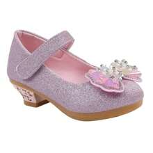 Zapatos de princesa con lazo de cristal para niñas, tacones altos, nuevo estilo, zapatos de cristal para actuaciones, modelo de vestido, desfile, zapatos de princesa con lazo - Rosa - Ver 6
