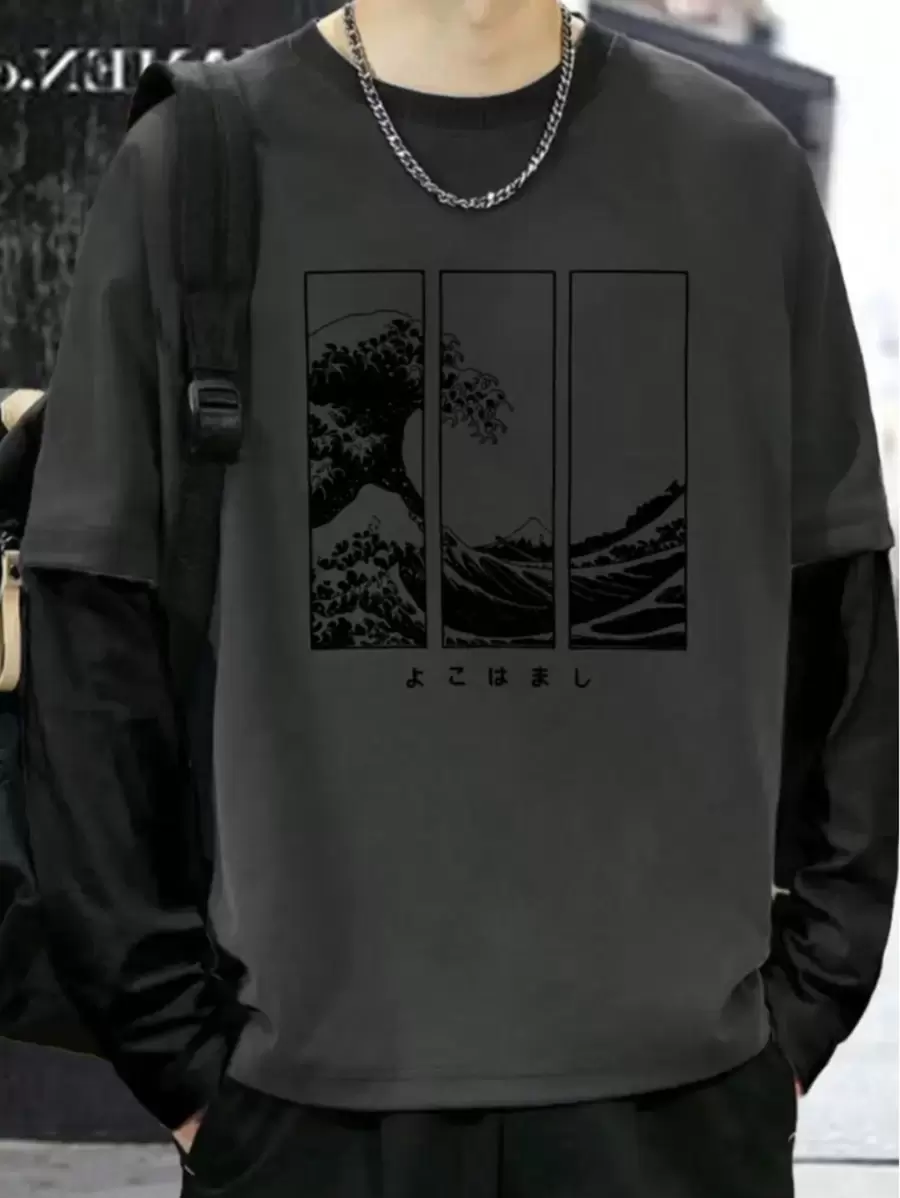 Long Sleeve T-Shirt Lead Streetwear Model: "Wave In Three Parts" - Tumblr Style Special Launch