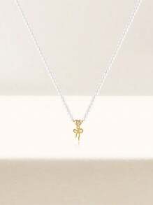 1PC 925 Sterling Silver Love Bow Pearl Pendants Necklace Fine Jewelry Gift For Women Mother's Day Daily Wear Wedding Party Engagement Valentine's Day