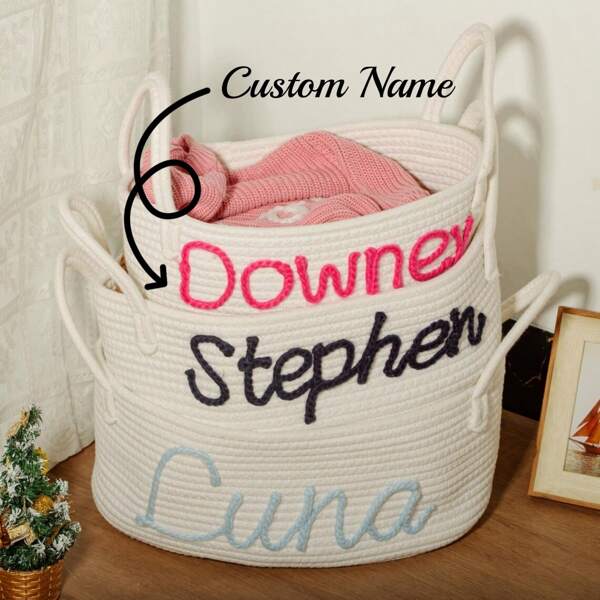 1pc Customizable Cute Solid Color Rope Handle Storage Basket Woven Basket, Nursery Toy Storage Basket For Organizing, Small Laundry Basket, Boho Blanket Organizer Basket With Tassel, Nursery Decor, Bathroom Bedroom Decor, Home Organization And Storage Supplies, Organizer, Makeup Organizer, Travel, Room Decor, Room, Rattan Basket, Baskets For Gifts, Black Baskets, Basket, Storage Basket, Storage Box, Plastic Basket, Toy Basket, House Decor, Table Decor, Home Decor Items, Room Decor, Bedroom Decor, Gifts, Multi-Functional, Anti-Mold, Modern, Colorful, Custom, Unique, Personalized