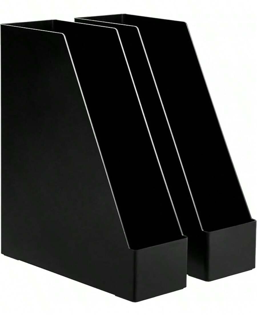 caja de almacenamiento Basics - Organizador de escritorio de plástico, revistero, blanco, paquete de 2 - Negro - Ver 1
