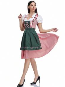 Bavarian Oktoberfest Dirndl Dress, Traditional German Beer Maid Costume, Cosplay Outfit, European Maid Uniform For Festival, Women, Halloween - Multicolor - View 3
