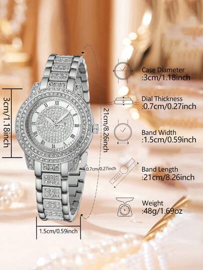 1pc Silvery Horloge able Luxurious Elegante Roman Digital Scale Dial Quartz Clothing Matching Giving Her Holiday view 5