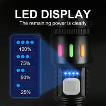 Đèn pin LED sạc USB công suất cao có đèn pha COB bên hông, chùm tia có thể thu phóng & đèn báo nguồn - Chất liệu ABS, bao gồm cáp USB - màu đen - Xem 8