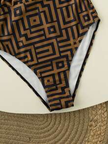 Jednoczęściowy kostium kąpielowy dla kobiet z nadrukiem geometrycznym i odkrytymi plecami