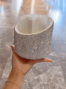 1pc Multifunctional Rotating Storage Box, Rhinestone Decorated Cosmetic Organizer For Lipstick, Eyebrow Pencil, Eyeliner, Makeup Brushes, Beauty Desk Top Pen Holder - Silver - View 5