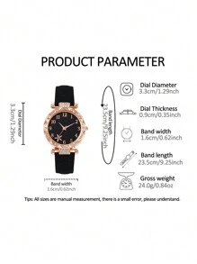 5 件套：休闲水钻心形手表、黑色心形项链、手链和耳环首饰套装、儿童派对/休闲手表套装、儿童礼物 - 黑色 - 查看 5