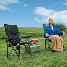 TIMBER RIDGE Foldable Camping Chair 150 Kg High Back Portable Folding Chair With Cup Holder Hard Armrest Fishing Chair For Camping Picnic Garden Balcony