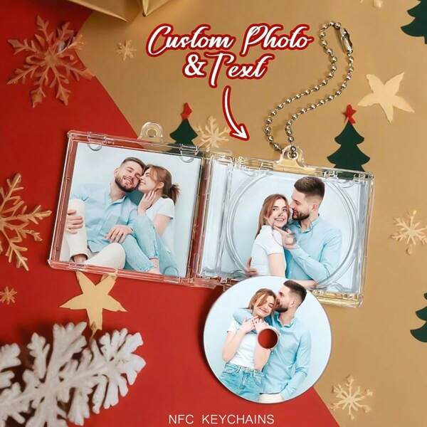 1 pieza Llavero personalizado con charm de bolso NFC con foto, llavero personalizado de etiqueta de mini CD de álbum, regalo para amante de la música, accesorio de llavero de boda/amistad, personalizar llavero de CD de mini álbum con NFC para reproducir instantáneamente tu canción favorita, regalo de cumpleaños/festividad, multiusos, de gran capacidad, versátil, multifuncional, colorido, lindo, adorable, sencillo, divertido, kawaii, Y2K, minimalista, para ir y venir, informal elegante, básico, personalizado, único, regalo ideal para él, regalo ideal para ella, familia, amigos, novia, para aniversarios, para cumpleaños, para vacaciones/fiestas, para exteriores/salidas/viajes/senderismo/estadio/deportes/escalada, para negocios/trayectos/trabajo/oficina, vacaciones