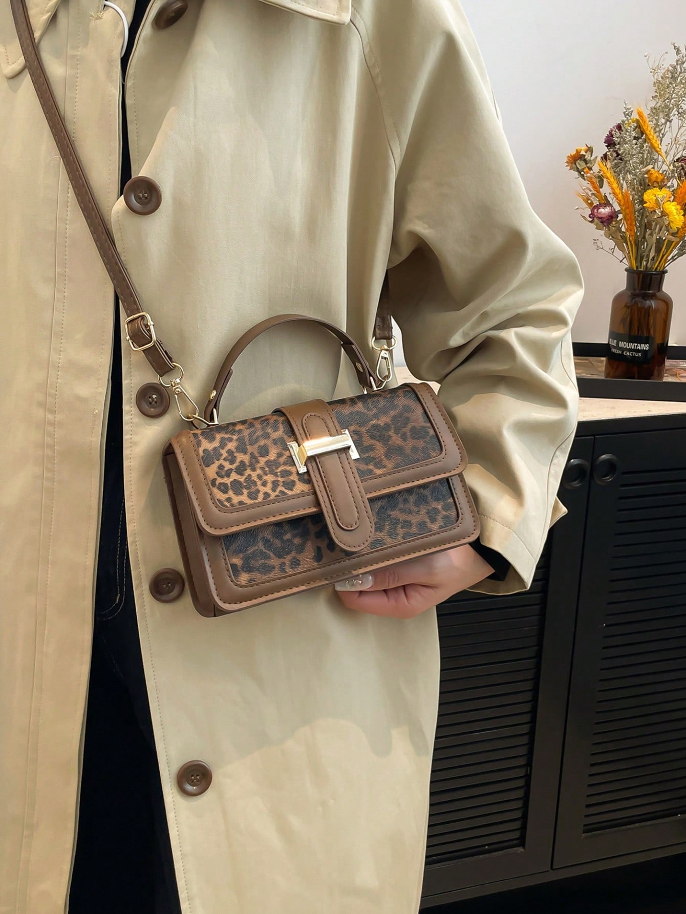 حقيبة يد مربعة صغيرة بطبعة نمر عتيقة، حقيبة كاجوال...