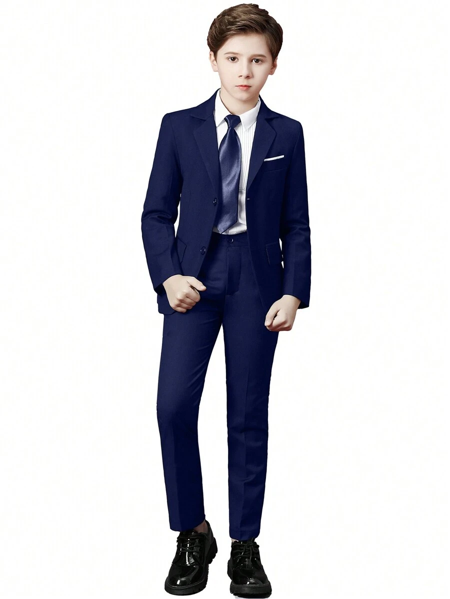 Traje de 4 piezas para niños, Esmoquin para niños pequeños, Atuendo de portador de anillos, Blazer, pantalones, camisa y corbata, Traje formal para niños, Azul marino, Para cumpleaños, boda, graduación, invitado de boda, Paje, Talla 4-16 años - Azul Marino - Ver 1