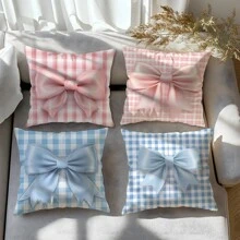 4pcs Plaid Bow Print Pillow Covers, 17.7*17.7in, Home Decorative Cushion Covers For Living Room, Sofa, Bedroom, Inserts Not Included