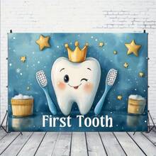 Teeth Celebration Background - Polyester Party Banner With Golden Stars And Cartoon Tooth Design, Suitable For Birthday, Anniversary, Home, Garden And Photo Booth Decoration, No Power Needed - Army Green - View 2