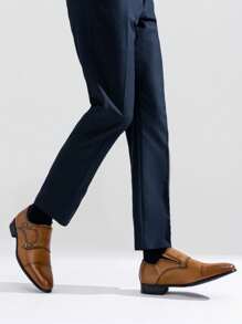 SHOESMALL Men's Dress Loafers Leather Double Monk Strap Oxford Slip On Cap Toe Dress Brown Shoes For Men - AMY9028-nâu - Xem 6