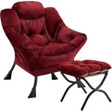 Silla tapizada plegable con otomano, moderna, grande, con reposabrazos, para descanso, ocio, lectura, para recámara, oficina, gris oscuro-f - Beis - Ver 10