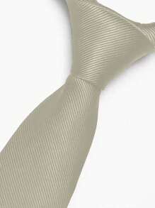 Premium Solid Plain Striped Slim Twill Tie - Champagne - View 1