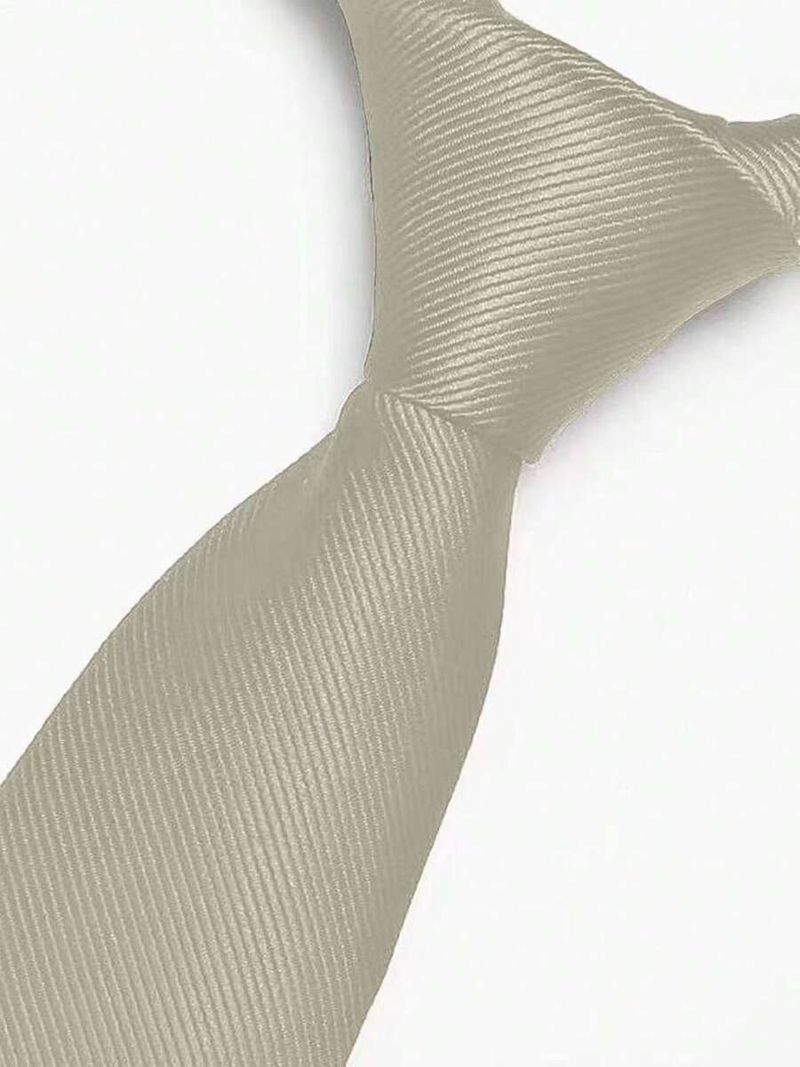 Premium Solid Plain Striped Slim Twill Tie - Champagne - View 1