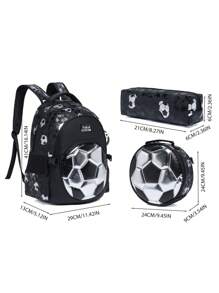 3件套足球迷必备套装大容量足球、恐龙、美人鱼尾巴、猫咪、独角兽、心形图案背包防水保温午餐袋3）便携式多功能铅笔盒。采用耐用涤纶制成，侧袋，多层内部设计，容量大，适合放置水瓶或雨伞。