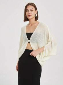 Simple Solid Color Batwing Sleeve Casual Cardigan, Spring/Autumn