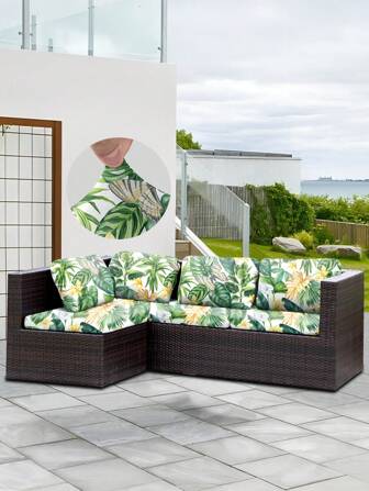 1pc Leaf Print Outdoor Sofa Cover, Polyester Elastic Removable Partial Sofa Seat Cushion Cover, Suitable For Patio, Terrace, Garden Sofa Cushions