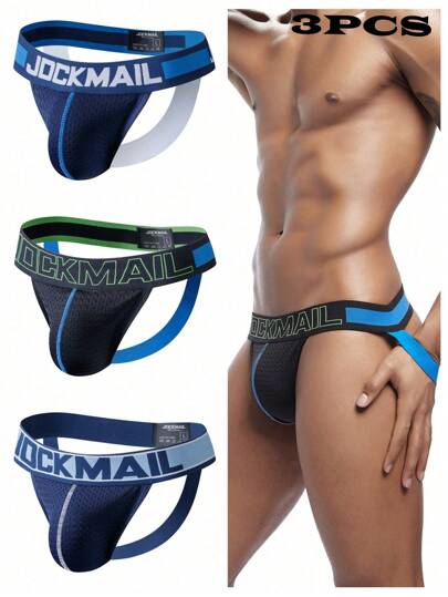 JOCKMAIL 3pcs/Pack Jockmail Men Underwear, Mesh Breathable Comfortable Sports & Fitness Men's G-Strings
