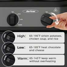 Sunvivi Dual Slow Cooker, Buffet Servers And Warmer With 2 Removable Ceramic Pots, Slow Cooker Food Warmer With Adjustable Temp & Glass Lids, Stainless Steel, 2 X 1.25 QT, Silver Grey - US A Type Plug(110-127V) - View 3
