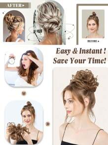 凌乱发髻假发，凌乱假发发片，弹力头带，卷发发髻凌乱发束 5 英寸波浪卷曲合成纤维适合日常佩戴 - 彩色 - 查看 6