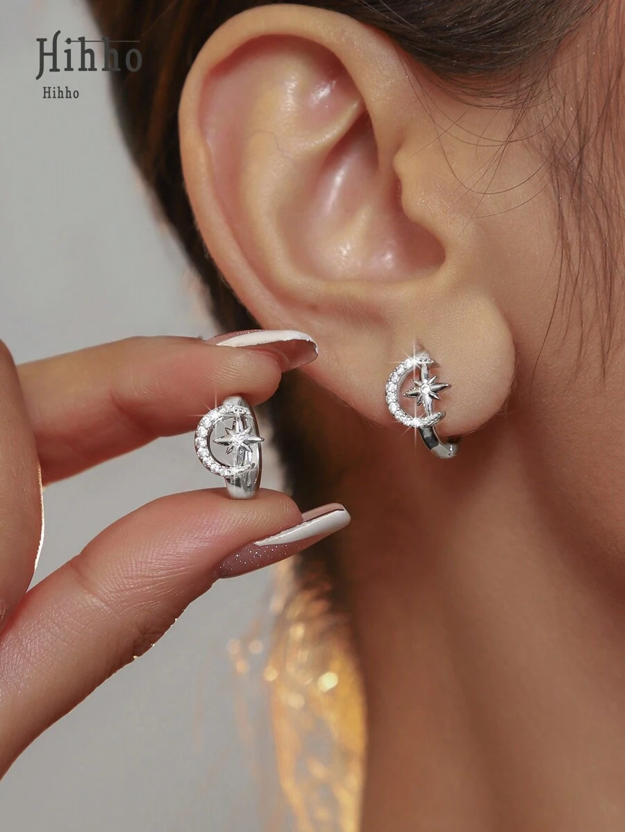 Hihho 1 par de pendientes colgantes de lujo ligeros con circonita cúbica blanca en forma de cometa y luna, adecuados para el atuendo diario de las mujeres, regalo de festival
