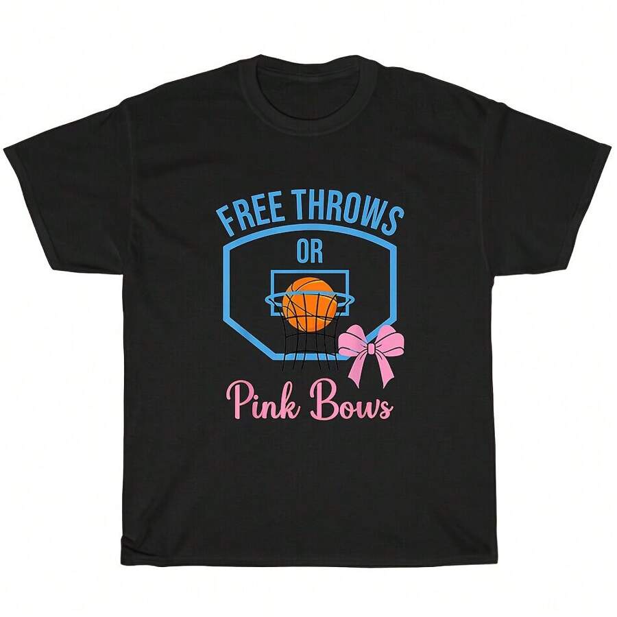 Free Throws Or Pink Bows Basketball Gender Reveal Party T-Shirt Unisex Tee Gift - Black - View 1