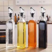 1 pieza Botella de vidrio para aceite de uso doméstico, botella dispensadora de aceite de oliva o salsa de soja, recipiente para vinagre, frasco para almacenar condimentos de cocina, recipiente de almacenamiento de cocina, dispensador de aceite, apto para cocinar, hornear, ensaladas, a la parrilla y utensilios de cocina, accesorios de cocina - transparente - Ver 12