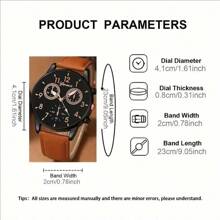 4 件套：时尚 PU 皮革表带男士商务、军事、运动石英表和皮革手链（无盒） - 黑色 - 查看 6