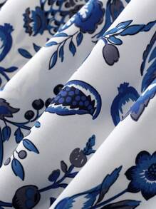 Women Printed High Waist Flattering Blue Skirt, Versatile Design - Blue - View 3