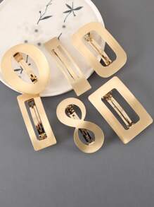 1pc Metal Matte Finish Brushed Effect Geometric Pattern Hair Claw Clip, Large Oval Square Street Style Accessories For All Seasons - Multicolor - View 4