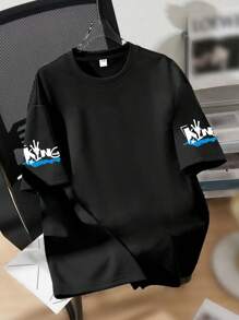 青少年男童滑板印花圆领T恤，夏季休闲柔软上衣 - 黑色 - 查看 3